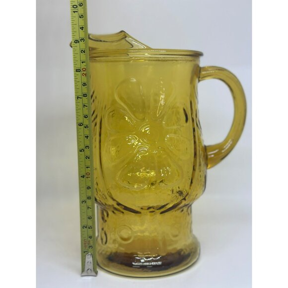 Vintage 1970's Libbey Country Garden Pitcher & 2 Drink Glasses Amber Decor - Picture 7 of 10